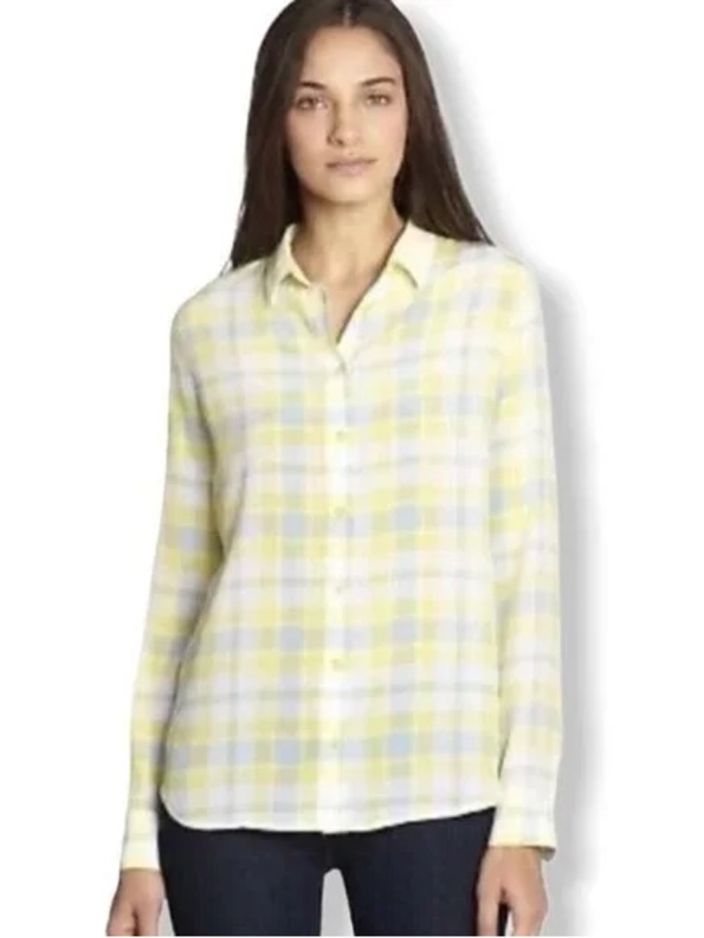Women’s EQUIPMENT Yellow Plaid Silk Button Up Collared Shirt Preppy Blouse S